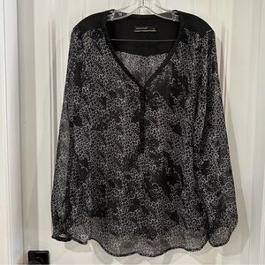 Soya Concept Black and White Sheer Long Sleeve Blouse